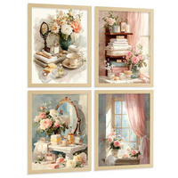 POSTER 4er-Set dekorative Badezimmerdrucke, romantischer Stil, Bilder mit Blumen, Parfums und Schminktisch, elegante, Wohndekoration Rahmenlos A4 - Klar, Papier (29.7/21/3cm) - Nacnic