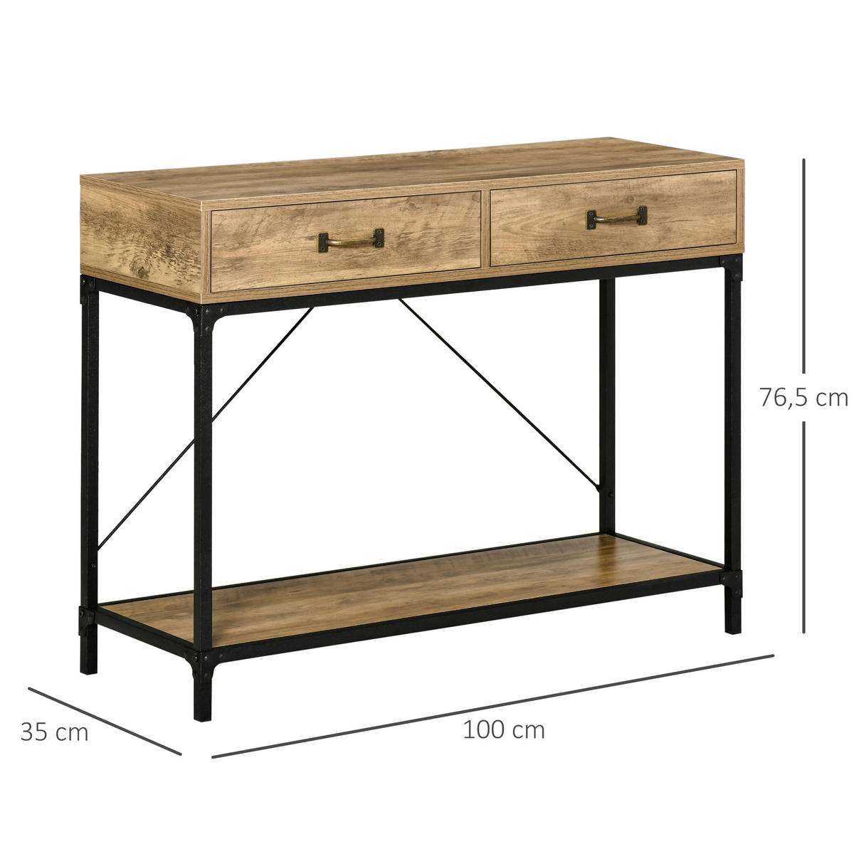 KONSOLENTISCH, 2 Schubladen, 100 x 35 x 76,5 cm - Schwarz/Braun, Holzwerkstoff/Metall (100/35/76.5cm) - HOMCOM