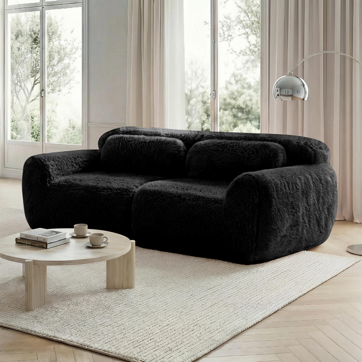 2-SITZER Sofa aus Plüsch mit modularem Design, schwarz - Schwarz, Textil (104/73/204cm)