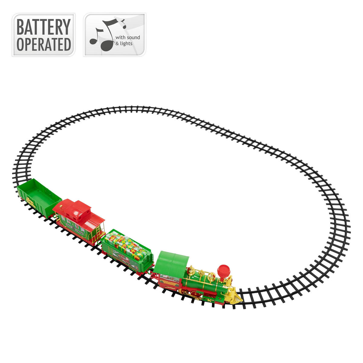 VÁNOČNÍ VLAK PRO VÁNOČNÍ STROMEK se světly a zvukem, vánoční dekorace, elektrická, napájená bateriemi - různobarevná, plast (124/17.5/124cm) - ECD-Germany