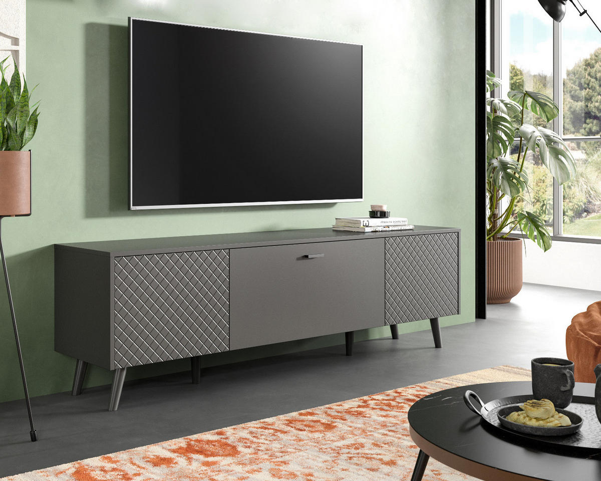 TV-LOWBOARD grau matt 185 cm, TV-Unterteil mit Struktur - Schwarz/Grau, Holzwerkstoff/Metall (185/55/40cm) - Inn.Furn