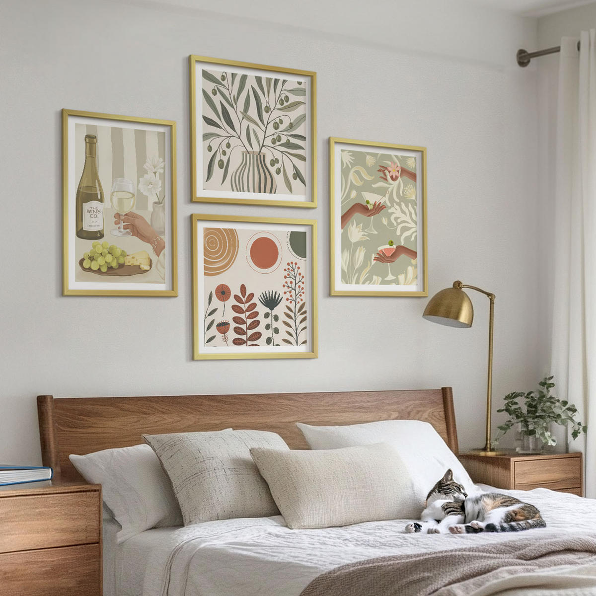 BILDER SET 4er Set - 50x50 cm & 40x60 cm Goldrahmen - Rustikale Cocktails mit Olivenblüten - Goldfarben, Kunststoff (50/50cm) - TULUP