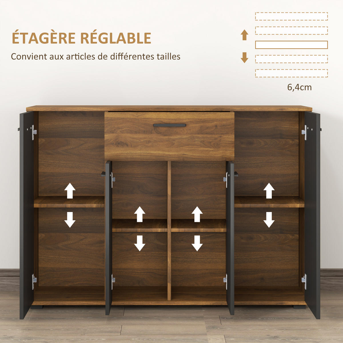 SIDEBOARD DE-11120 4 Türen Braun/Schwarz - Braun, Holzwerkstoff (120/85/35cm) - ComfortXL