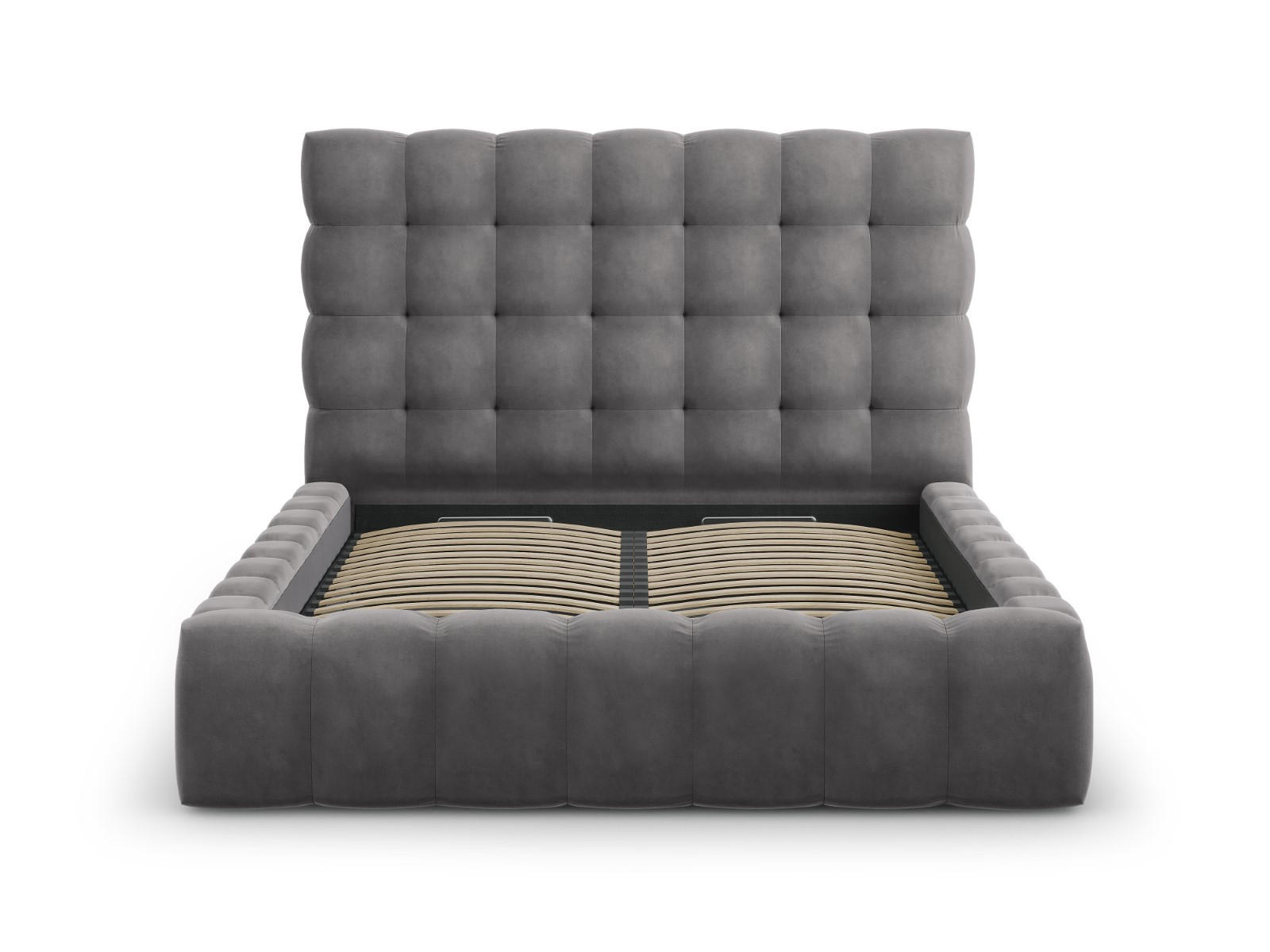 BETT mit Bettkasten und Kopfteil Mamaia aus Samt grau 140x200cm - Grau, Textil (140/200cm) - Micadoni