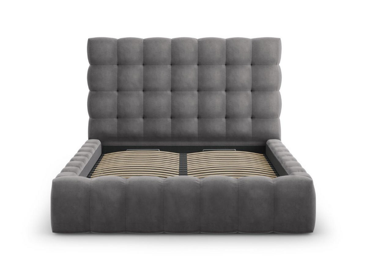 BETT mit Bettkasten und Kopfteil Mamaia aus Samt grau 140x200cm - Grau, Textil (140/200cm) - Micadoni