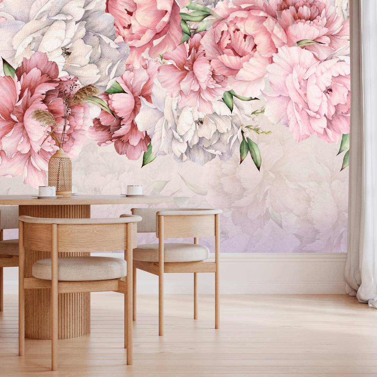 FOTOTAPETE für Badezimmer Zarte Rosa Pfingstrosen Blumen 200x140 - Violett/Rosa, Papier (200/140cm) - Muralo