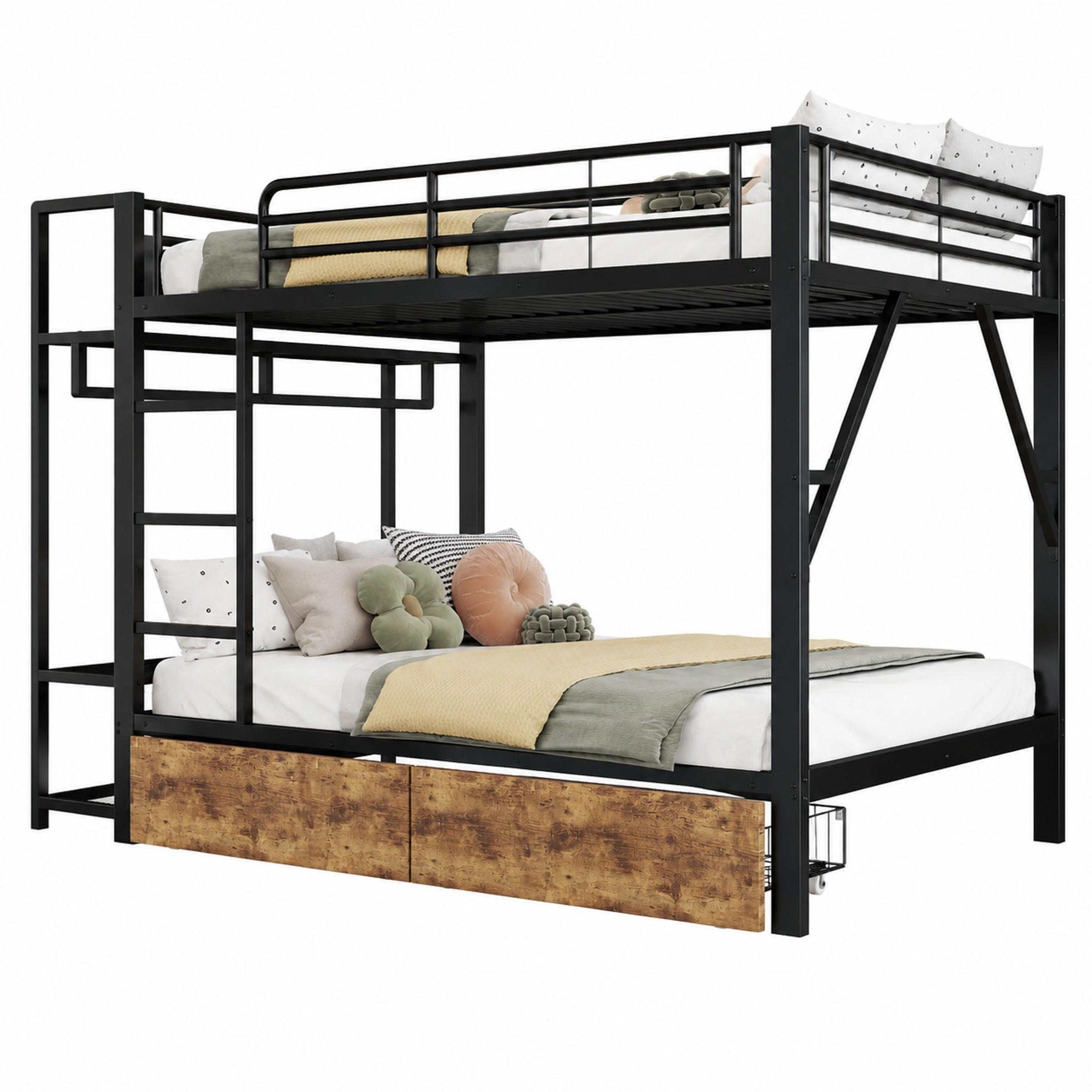 ETAGENBETT mit LED und Stauraum 140x200 cm Metall Schwarz - Schwarz, Metall (140/200cm) - Meubliv