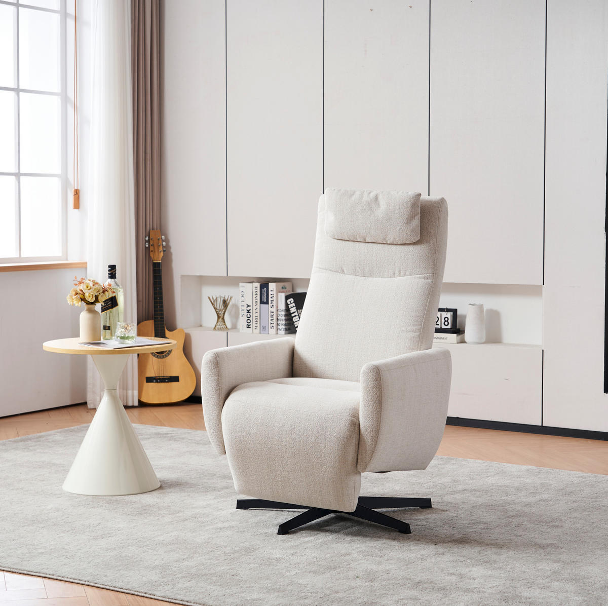 RELAXSESSEL Chenille mit Liegefunktion und 360° Drehfunktion 67/80.5/110 cm Beige - Beige, Textil (80.5/110/67cm) - Redom