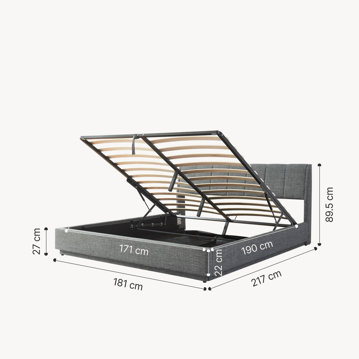 LED ČALOUNĚNÁ POSTEL Tröstiar - antracitová, kov/kompozitní dřevo (180/200cm) - [en.casa]