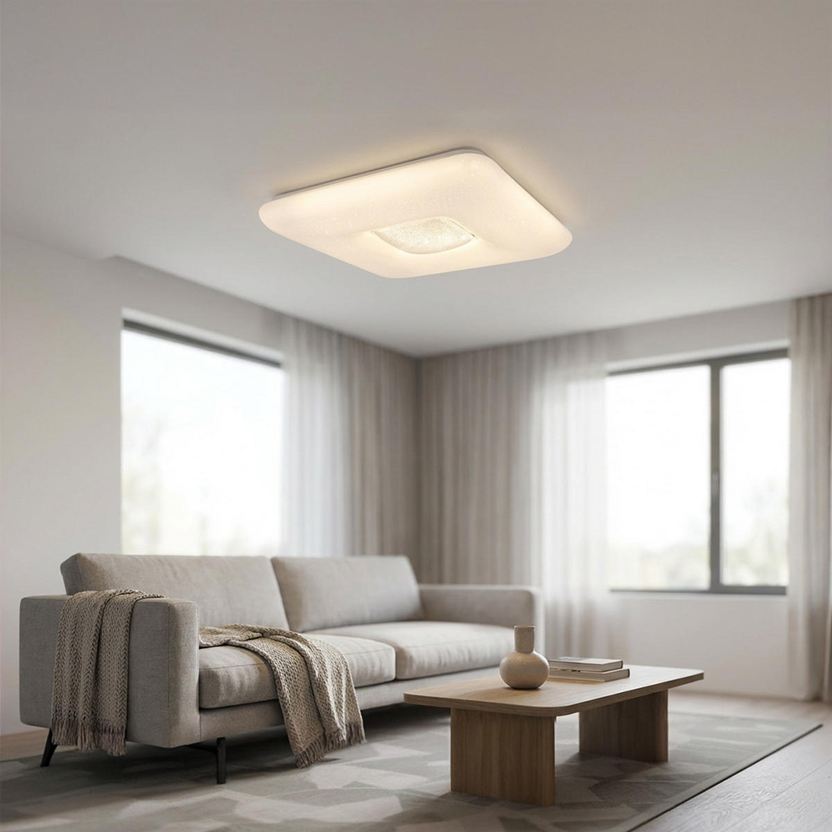 2X LED DECKENLEUCHTE TRYSTAN Chrom Weiß - Weiß, Metall (43/43/8cm) - Globo Lighting