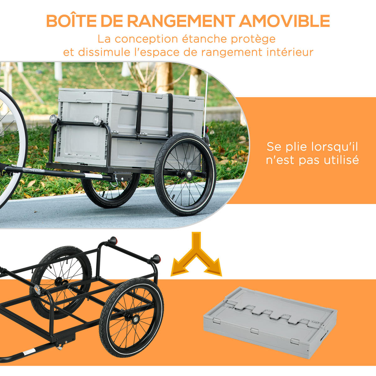 FAHRRADANHÄNGER DE-18151 65L klappbarer Koffer, 40 kg Traglast - Schwarz, Metall (60/58/120cm) - ComfortXL