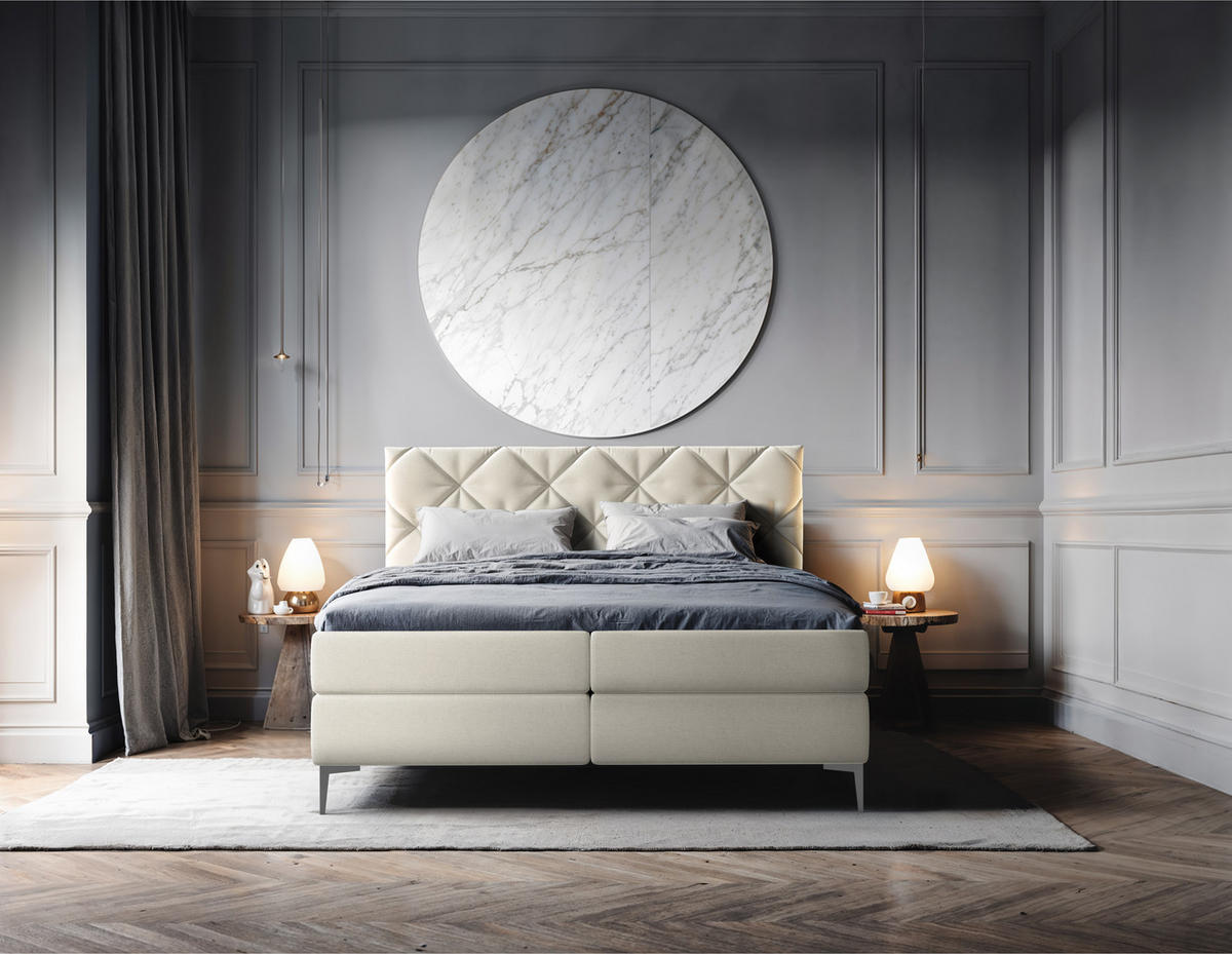 BOXSPRINGBETT Anmut 160x200 cm – Beige, mit Bettkasten und Kaltschaum-Topper - Beige, Textil (160/200cm)