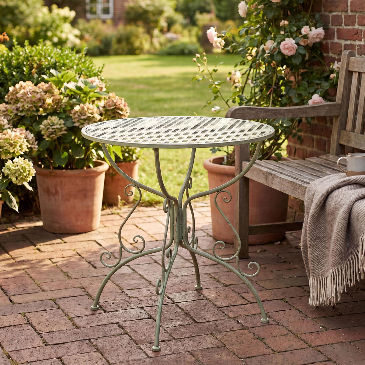 GARTENBEISTELLTISCH rund Ø70 cm Metall Antik-Grün - Grün, Metall (70/70/74cm) - CLP