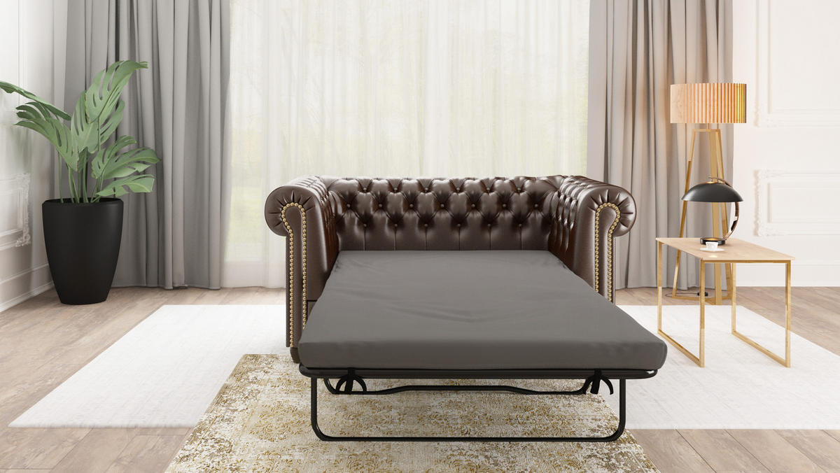 CHESTERFIELD-SOFA 2-sitzer mit Schlaffunktion Morin Braun vegan Leder - Braun, Holz/Textil (148/72/86cm) - S-Style Möbel