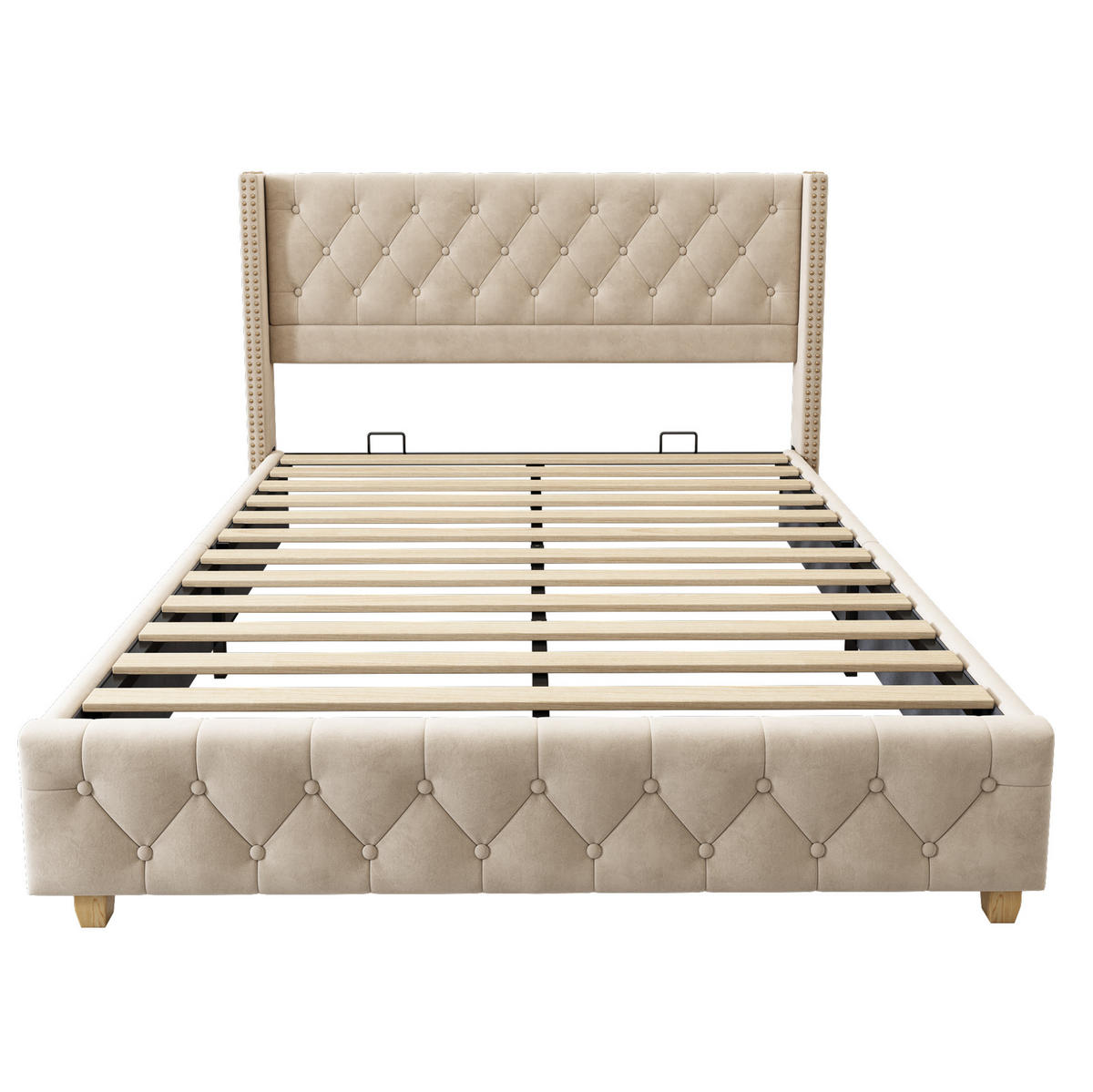 POLSTERBETT 160/200 cm hellbeige aus Samt mit Lattenrost - Beige, Textil (160/200cm) - OKMYHOME