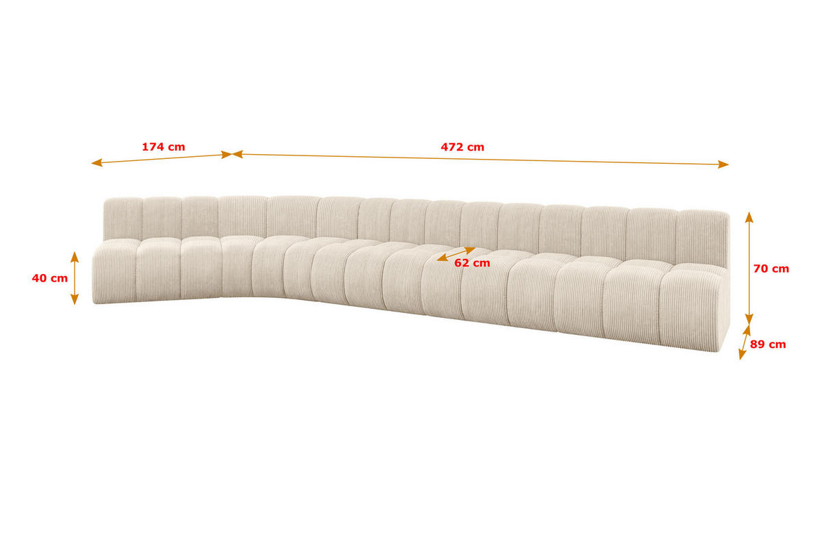 ECKSOFA modulares Sofa Montra-L3 - 472x174x70 cm Beige - Beige, Holzwerkstoff/Textil (472/174cm) - ALTDECOR
