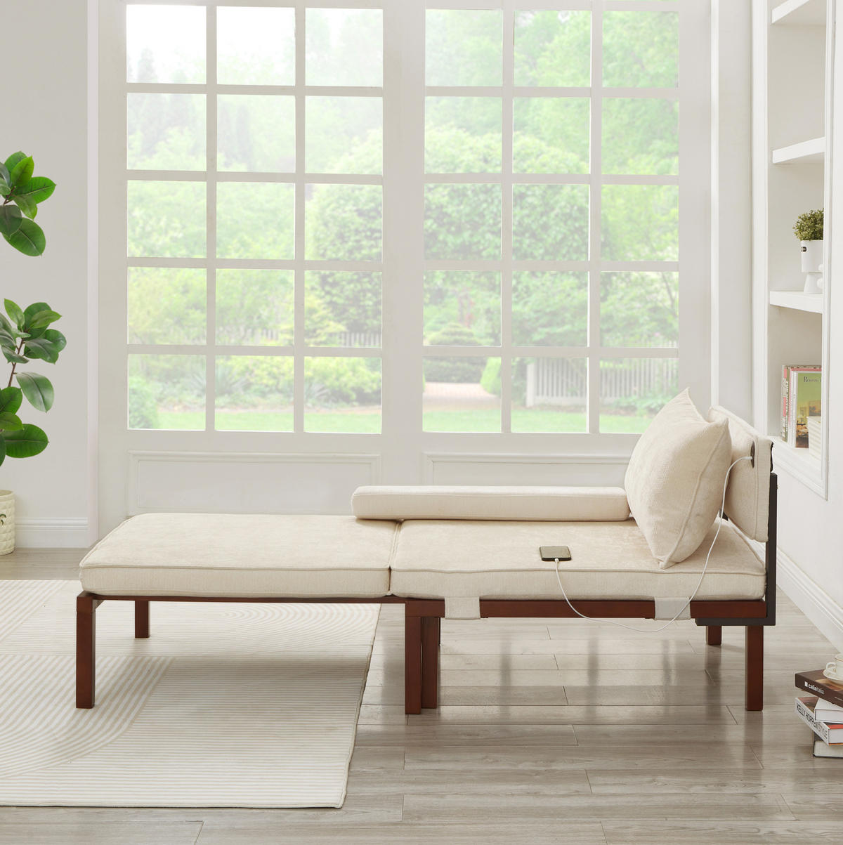 SCHLAFSESSEL mit Schlaffunktion, ausziehbar mit USB- und Type-C-Anschluss, platzsparendes 2-in-1-Design, Beige - Beige, Textil (82/79/176cm) - Redom
