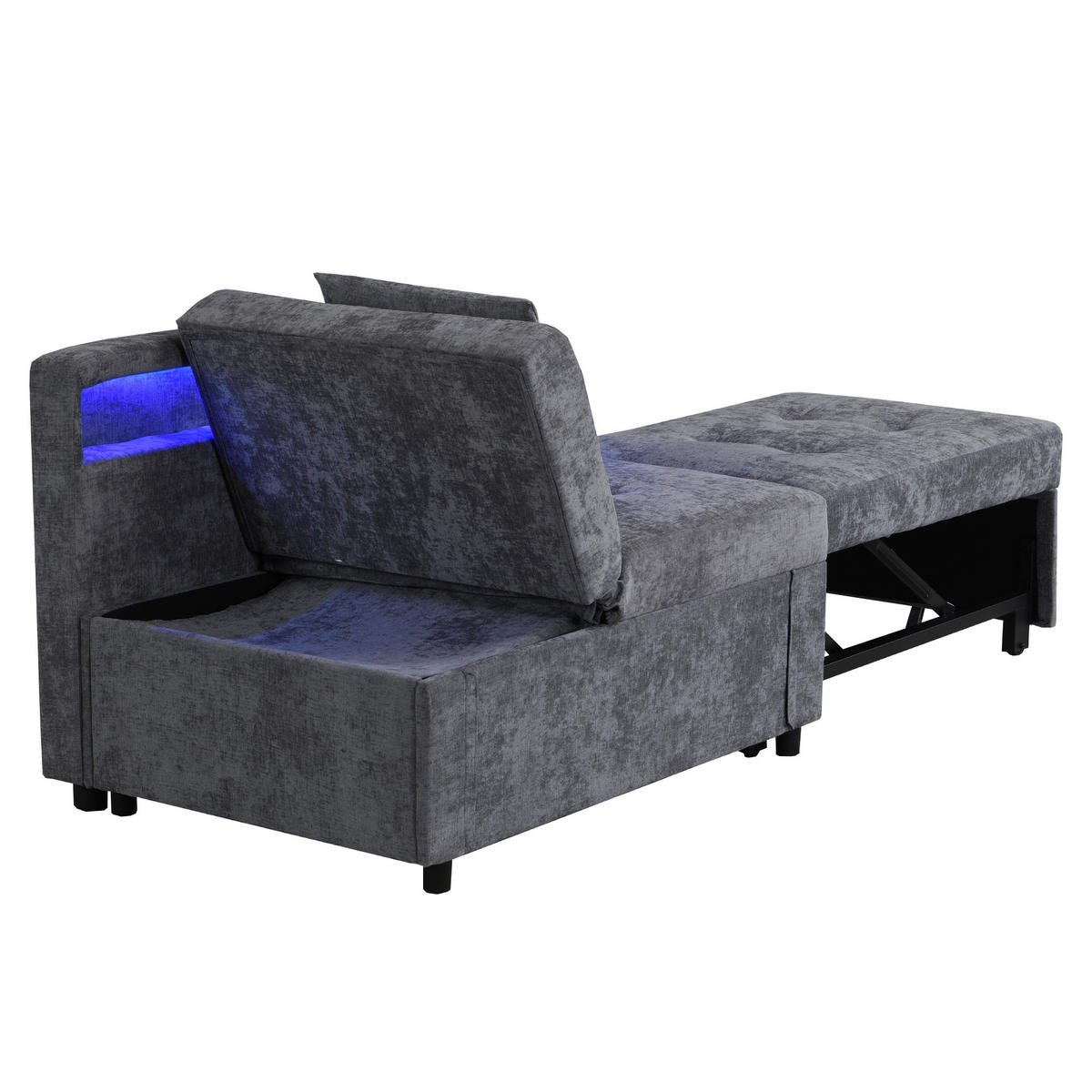 SCHLAFSOFA 3-in-1 mit verstellbarer Rückenlehne und USB-anschlüssen Hellgrau 177/68/65 cm - Hellgrau, Leder (68/65/97cm) - OKWISH