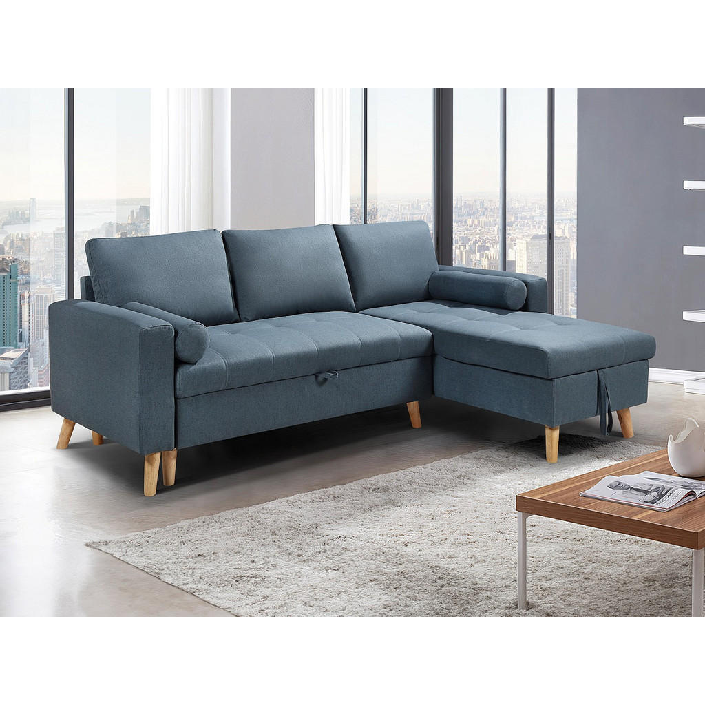 Thumbnail - Vente-Unique Ecksofa, Blau, Textil, Uni, 4-Sitzer, 225x146 cm, Wohnzimmer, Sofas & Couches, Wohnlandschaften, Ecksofas