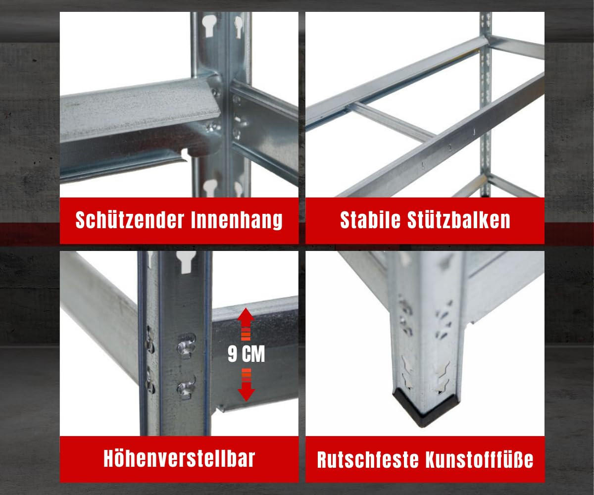 REIFENREGAL Tiger XL 200x150x45 cm 300 kg Fachlast bis zu 18 Reifen auf 3 Ebenen Verzinkt - Silberfarben, Metall (150/200/45cm) - PROREGAL
