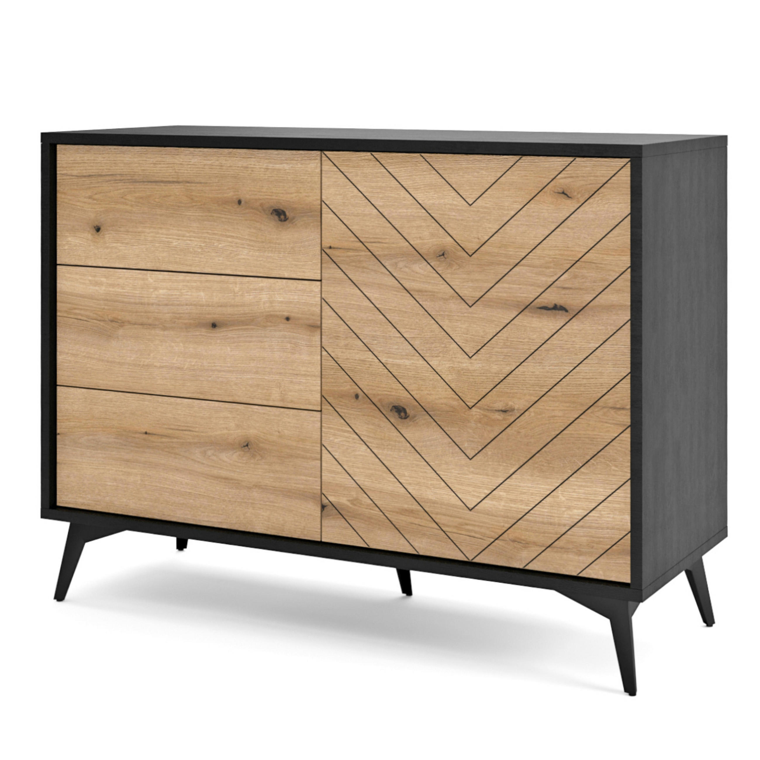 SIDEBOARD Jasper KSZ104 – Eiche Evoke, Schwarz - Eichefarben/Schwarz, Glas/Holzwerkstoff (104/77/39cm) - Komodee