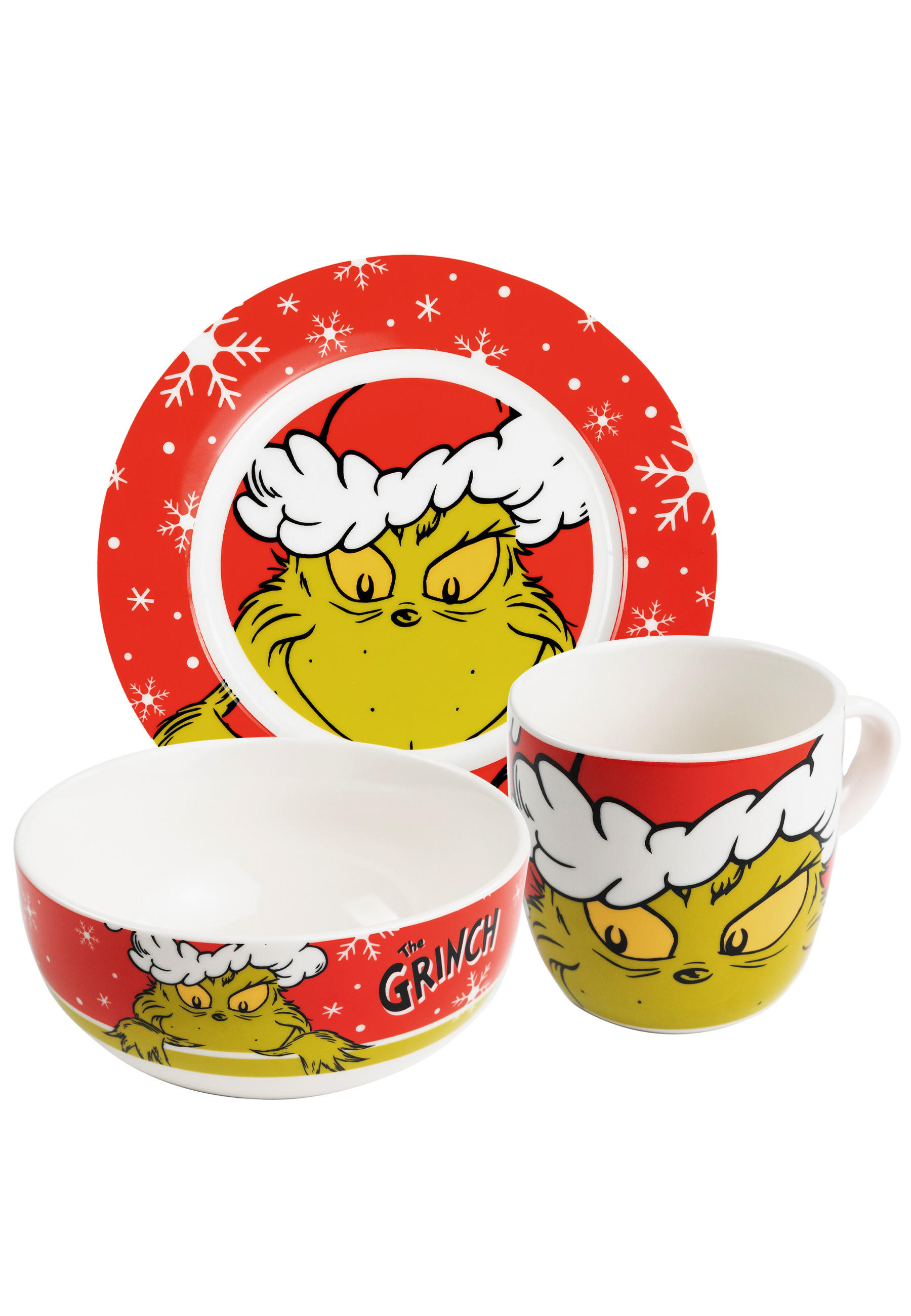 FRÜHSTÜCKSSET The Grinch Merry Grinchmas Rot 3-teilig - Rot, Keramik (23.8/11.2/23.3cm) - United Labels