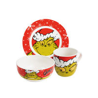 FRÜHSTÜCKSSET The Grinch Merry Grinchmas Rot 3-teilig - Rot, Keramik (23.8/11.2/23.3cm) - United Labels