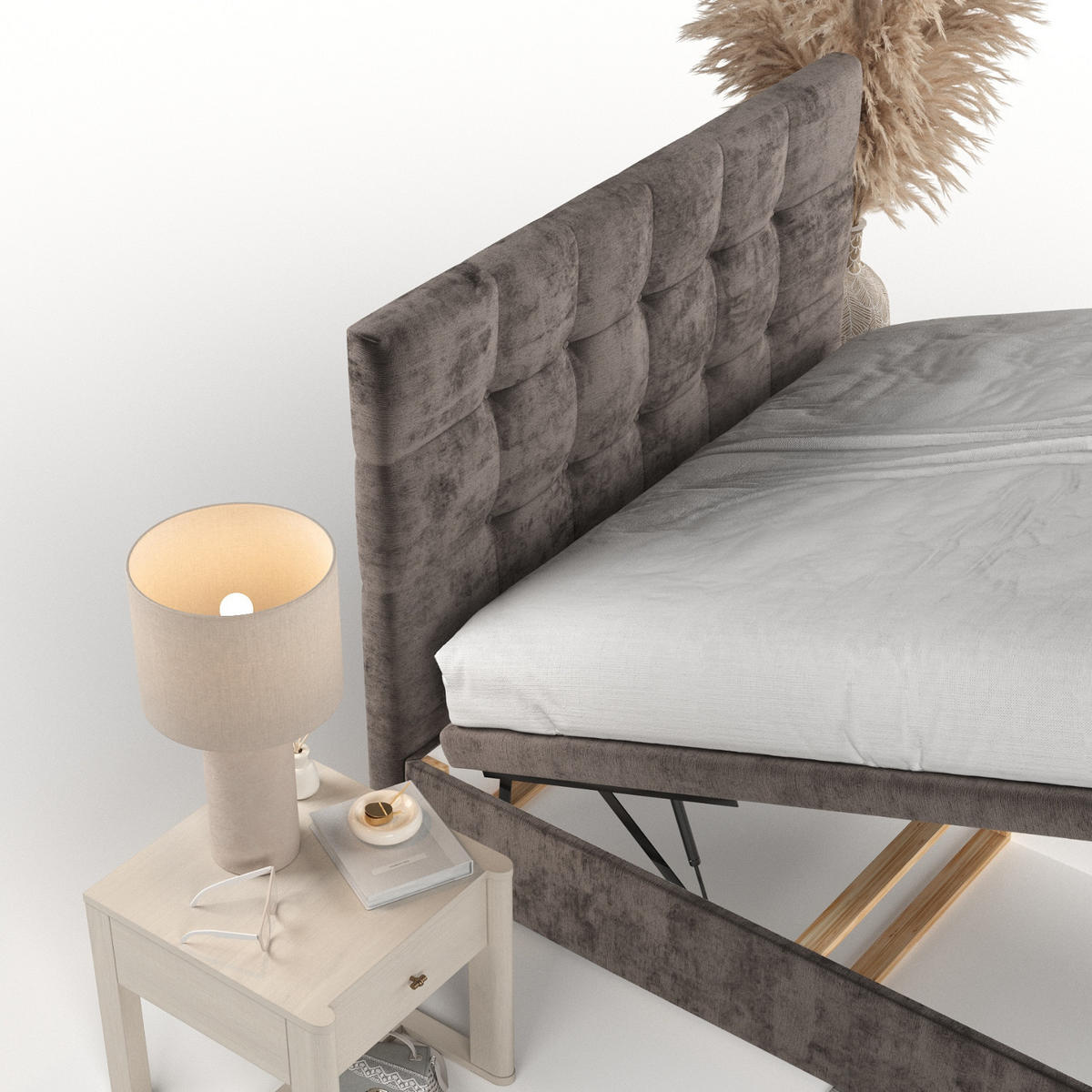 POLSTERBETT Guam mit Stauraum 160/200 cm Braun im Lotta Stoff - Schwarz/Braun, Holz/Holzwerkstoff (160/200cm) - AltaBeds