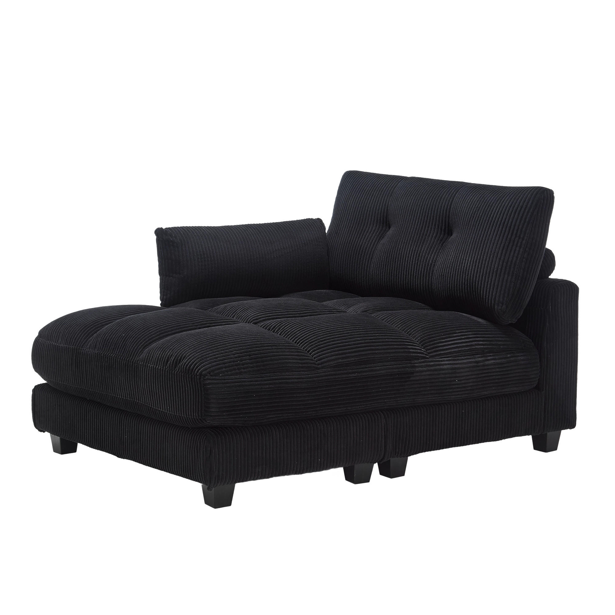 RÉCAMIERE Cord Schwarz mit Getränkehaltern, USB und Seitentasche - Schwarz, Holzwerkstoff/Kunststoff (140/81/121cm) - WISHDOR