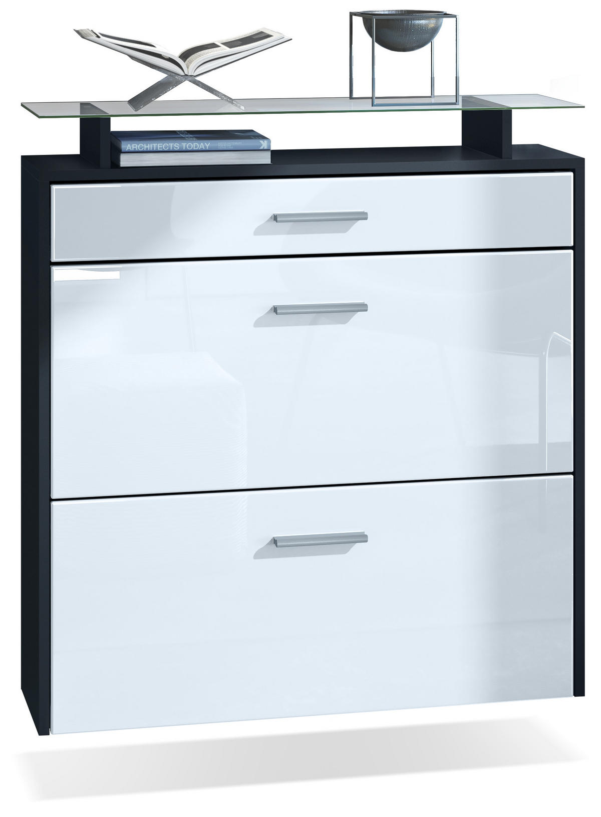 SCHUHSCHRANK Malea Front in Weiß Hochglanz - Weiß Hochglanz, Holzwerkstoff (89/96/23cm) - Vladon