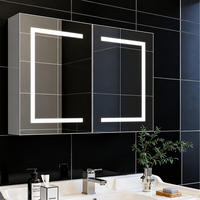 SPIEGELSCHRANK Badezimmerschrank mit LED-Beleuchtung, höhenverstellbaren Einlegeböden, drei Farbtemperaturen, Korpus, zweitüriger Schrank - Weiß, Holz/Holzwerkstoff (13.5/60/80cm) - WoodenAura