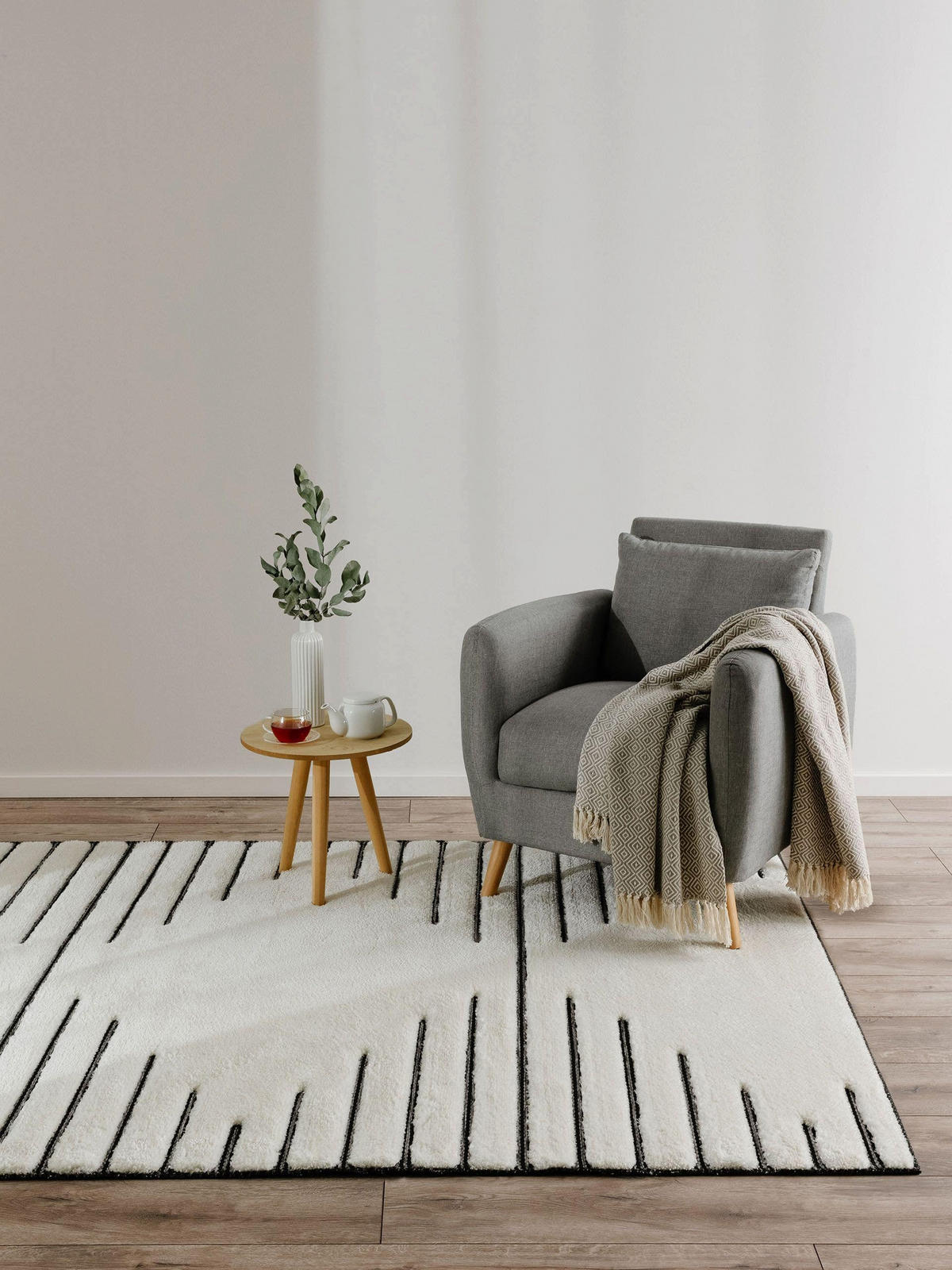 TEPPICH Elvy Cream/Grau 120x170 cm - Creme, Kunststoff (120/170cm) - benuta