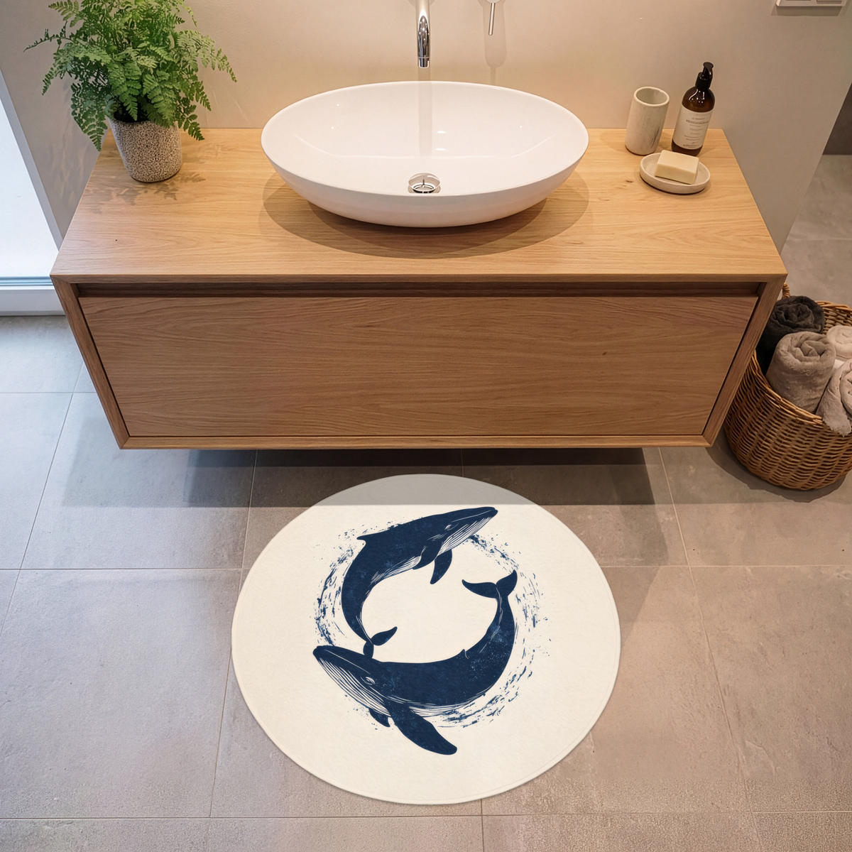 BADEMATTE Wale - Spritzer - Kreis - Dunkelblau 70x70 cm - Dunkelblau, Kunststoff/Textil (70/70cm)