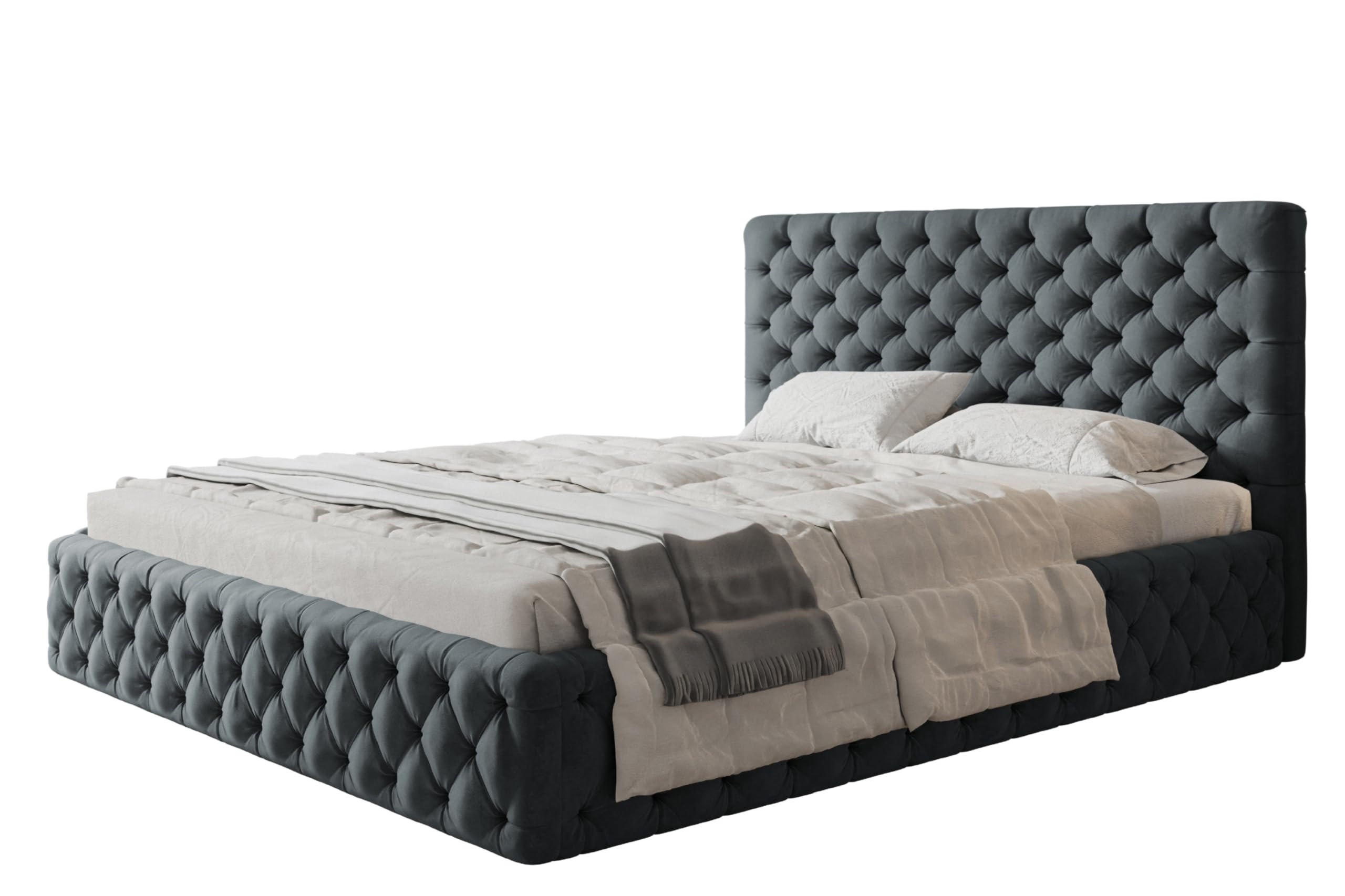 BETT 120x200 - Polsterbett mit Bettkasten und Holzrahmen - Elegant Betten - Weicher Jasminstoff - Kollektion Miami, Dunkelgrau - AlpiMeble - Dunkelgrau, Holz/Kunststoff (120/200cm) - Alpi-Möbel