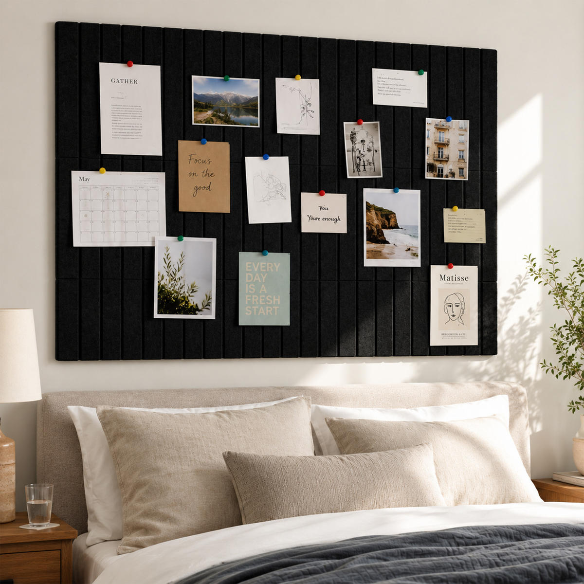 ANSLAGSTAVLA Svart filt självhäftande 9-delar 120x90 cm - Svart, Textil (120/0.9/90cm) - Relaxdays
