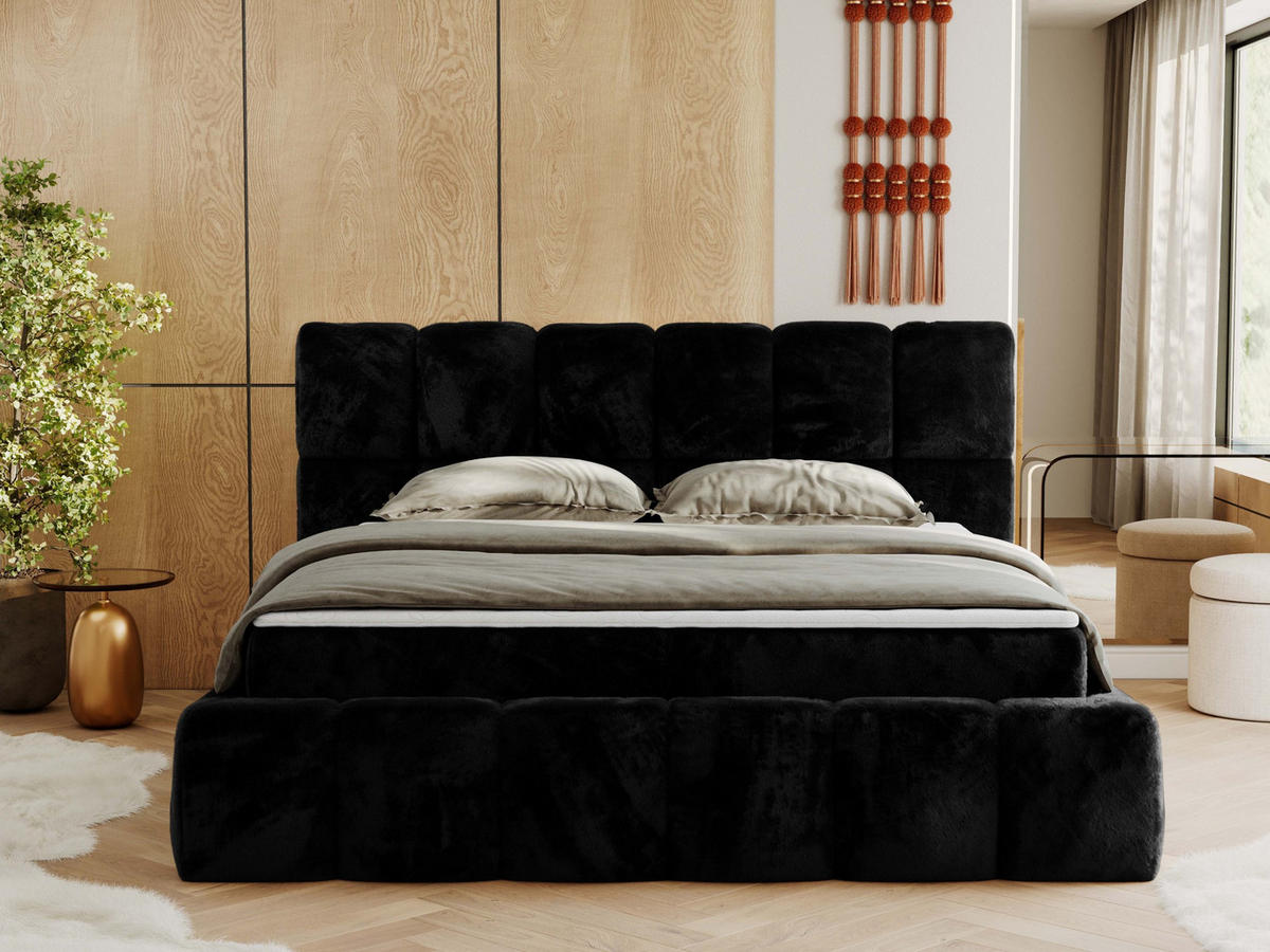 BOXBETT NIRA 200/200 - Schwarz Plüsch - H4 - Schwarz, Holz/Textil (200/200cm) - MKS