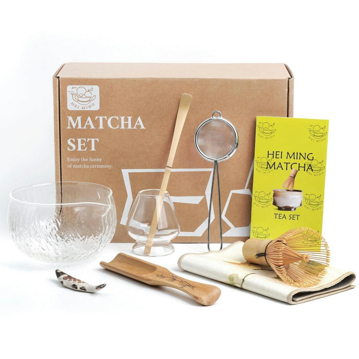 MATCHA Set 8-teiliges Set Glas Schale Bambus Besen Transparent - Transparent, Glas (11.5/7/18cm)
