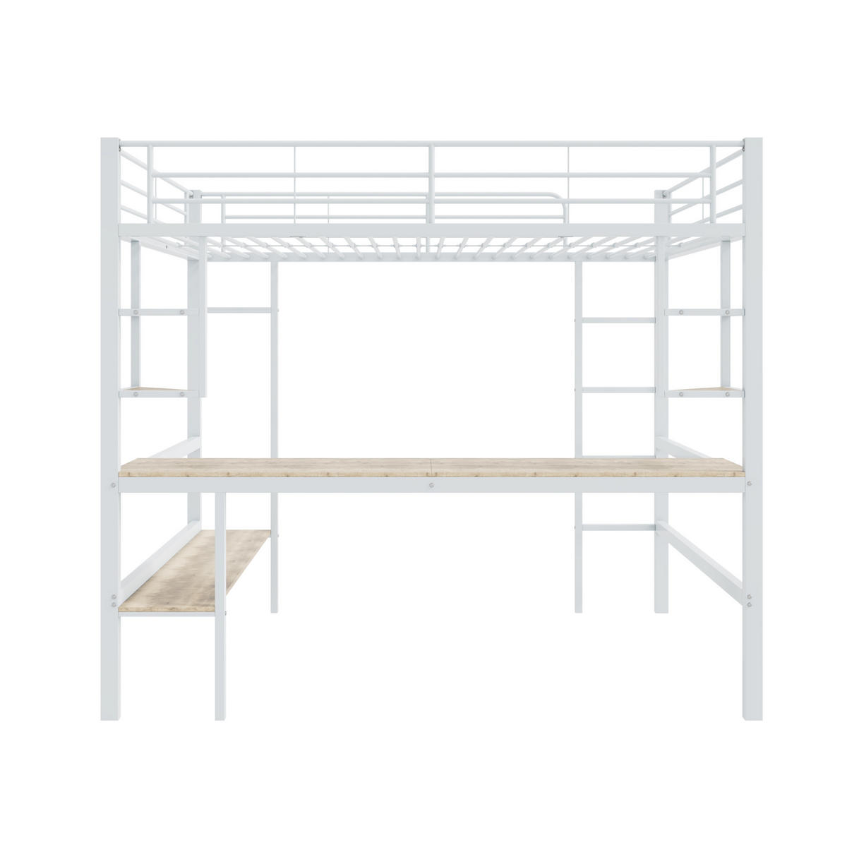 HOCHBETT aus Metall 140x200 cm Weiß mit Schreibtisch, Regalen und Sicherheitsgeländer - Weiß, Metall (90/200cm) - Modfu