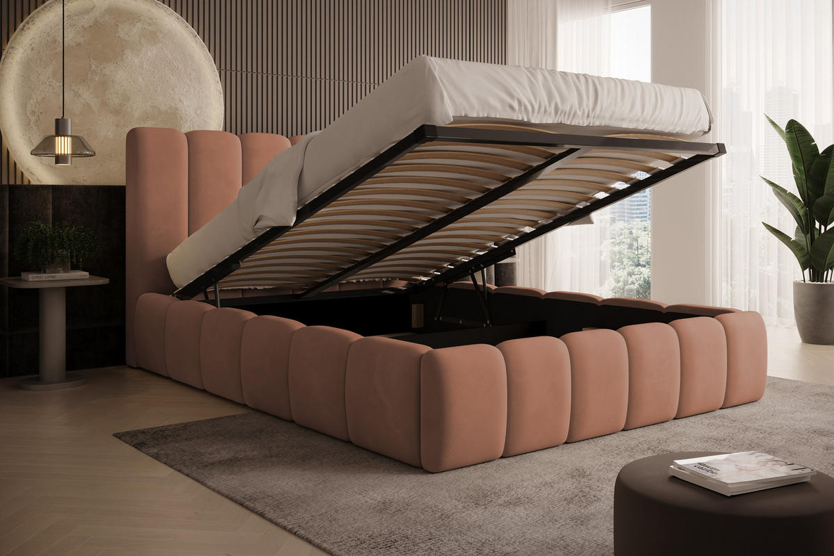 POLSTERBETT Vilo 140x200 mit Bettkasten und Stabilem Metallgestell - Rosa, Textil (140/200cm) - Storez24