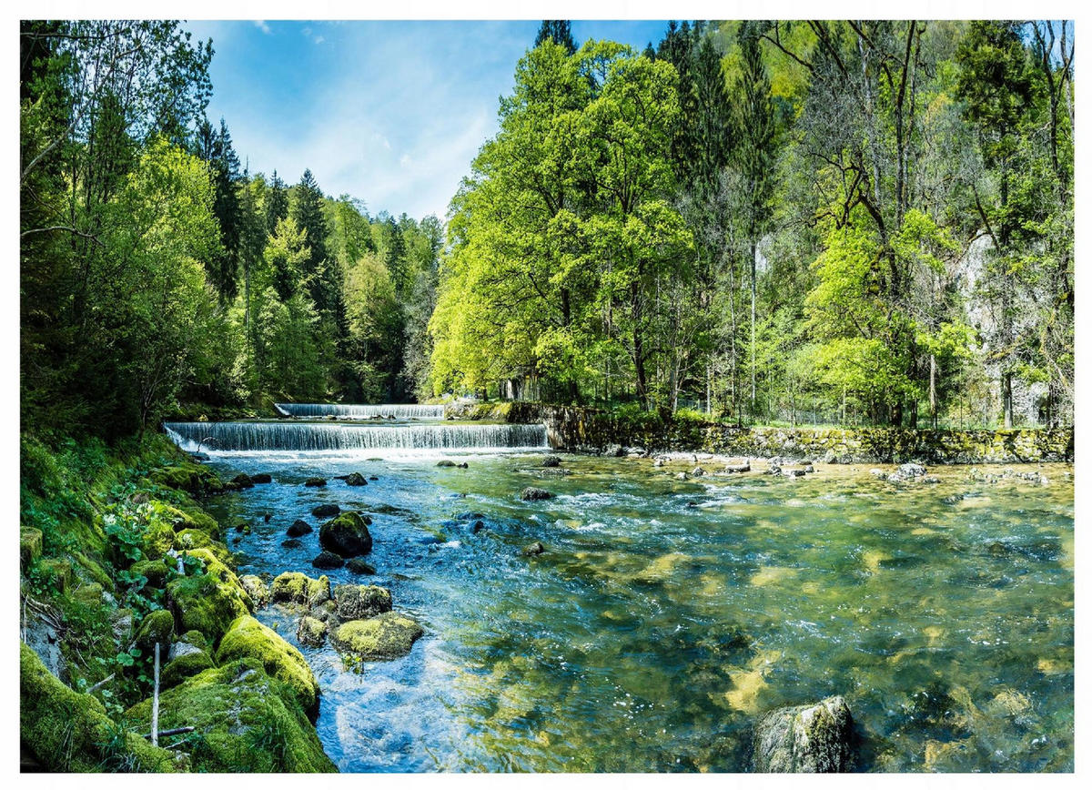 FOTOTAPETE Wasserfall 3D Natur 250x175 - Multicolor, Papier (250/175cm) - Wallarena