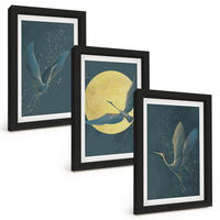 BILDER SET 3er Set - 20x30 cm Schwarzer Rahmen - Kraniche im Flug bei Nacht - Schwarz, Kunststoff (20/30cm) - TULUP