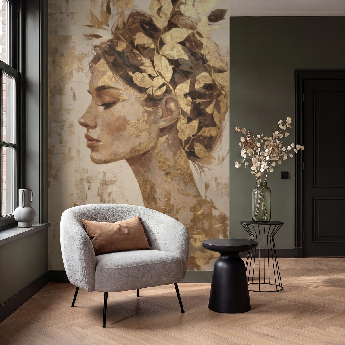 TAPETE - Frau - Gold - Abstrakt - Textur - 160x240 cm - Goldfarben, Papier (160/240cm) - OnlyWow