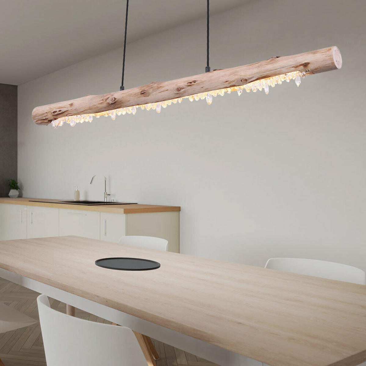 LED HÄNGELEUCHTE Holz Natur Schwarz - Schwarz, Holz (100/8/150cm) - Globo Lighting