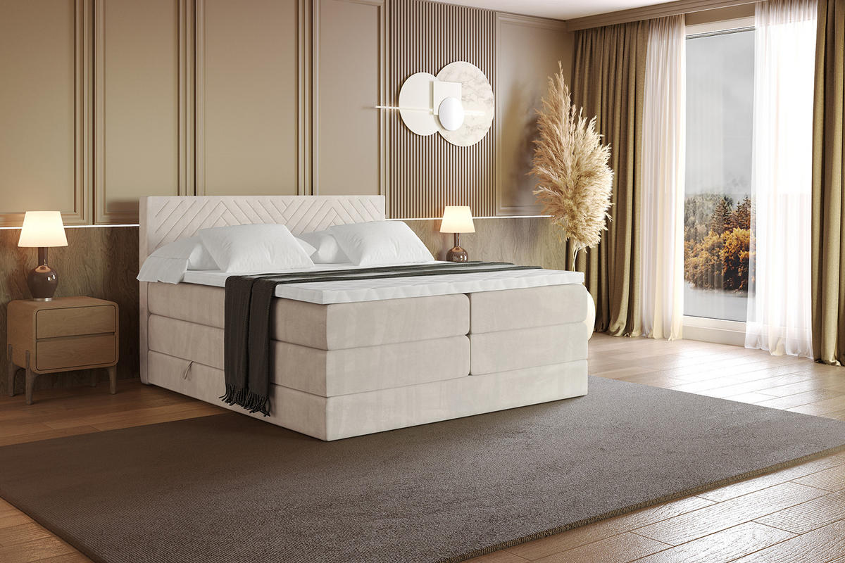 BOXSPRINGBETT mit Matratze H3|H4 und Lattenrost - VEXA KING-160x200 - Beige Casablanca - Beige, Holzwerkstoff (160/200cm) - ALTDECOR