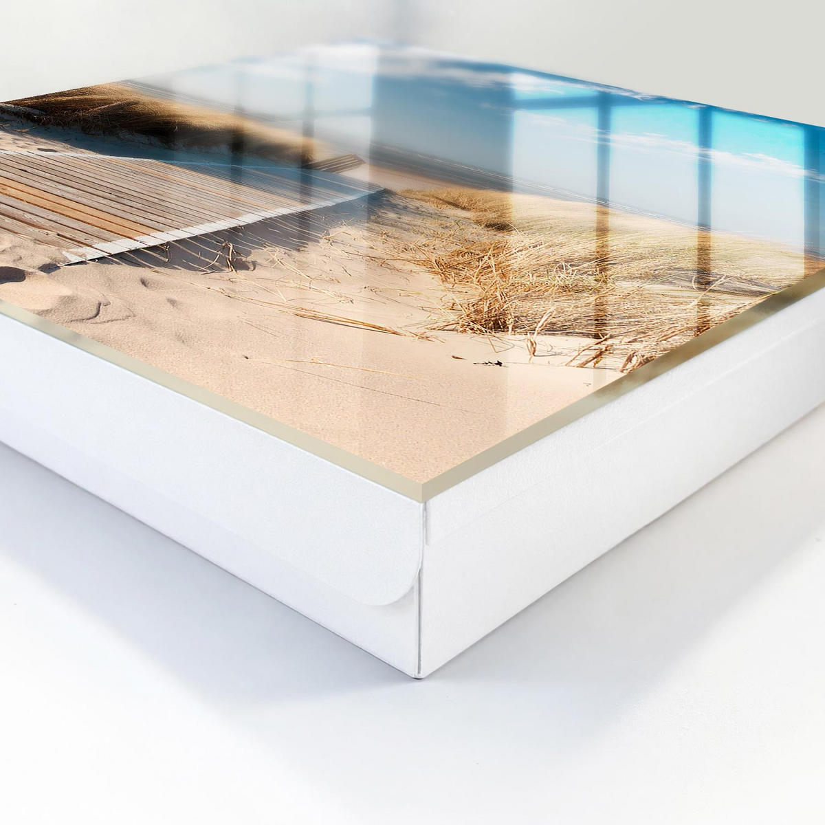 SCHLÜSSELBOX Weiß 30x30 cm – Türöffnung nach rechts - Ein ruhiger Strand - Blau, Metall (30/30/5cm) - TULUP