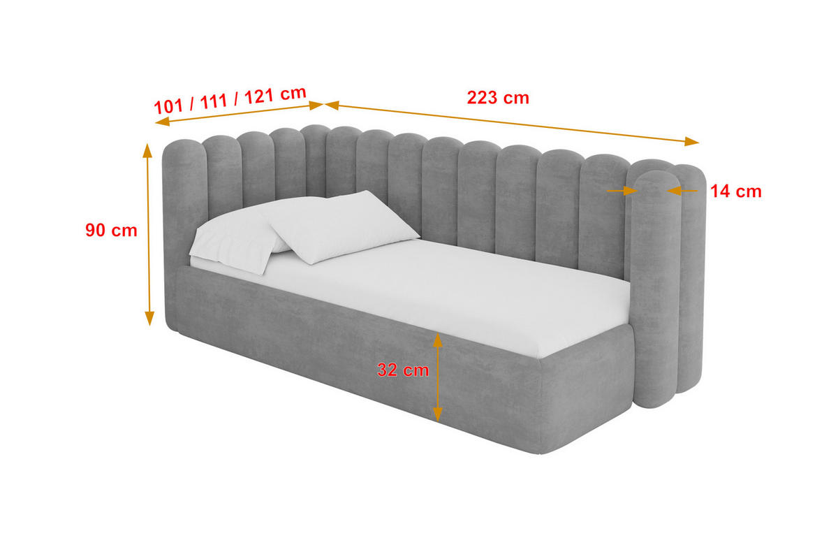 EINZELLBETT Jugendbett mit Bettkasten und Matratze H3/H4, Rechts - HUGY 100x200 Grau - Silberfarben, Holzwerkstoff/Textil (100/200cm) - ALTDECOR