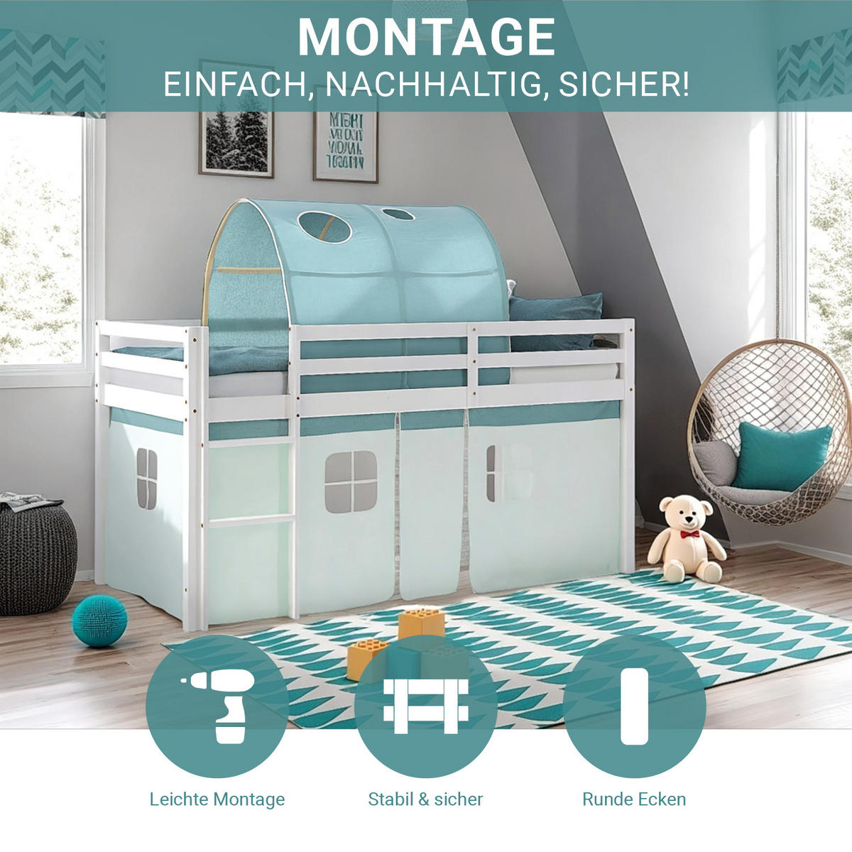 HOCHBETT 90/200 cm in weiß mit Lattenrost - Weiß/Mintgrün, Holz - Homestyle4u