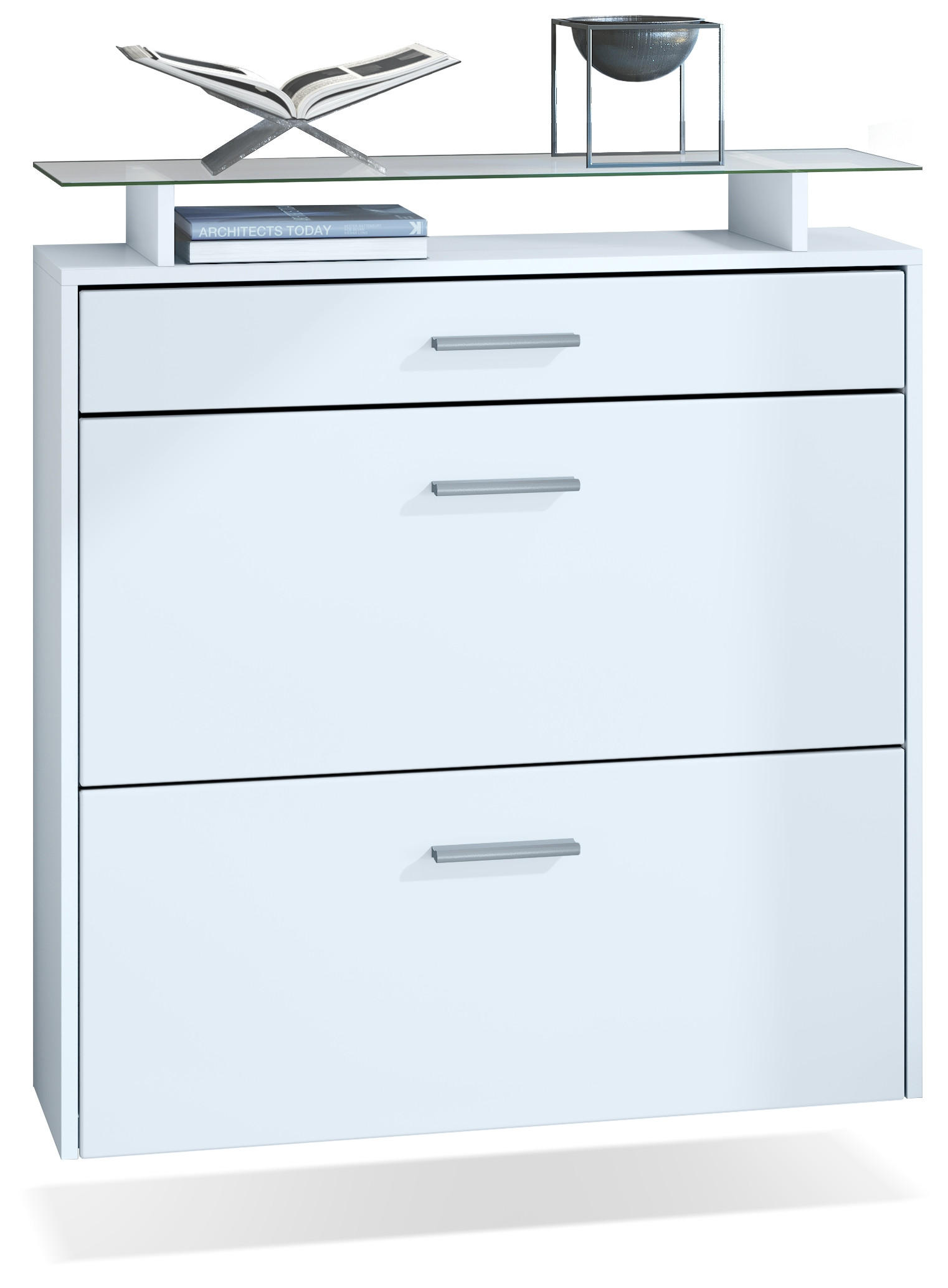 SCHUHSCHRANK Malea Front in Weiß matt - Weiß, Holzwerkstoff (89/96/23cm) - Vladon
