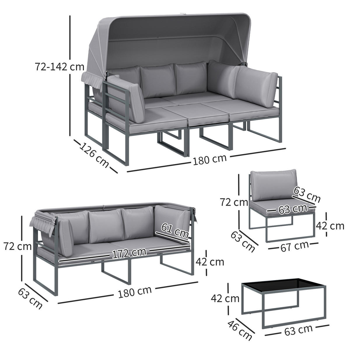 GARTENLOUNGE-SET 4-teilig DE-13429 Grau - Grau, Textil - ComfortXL