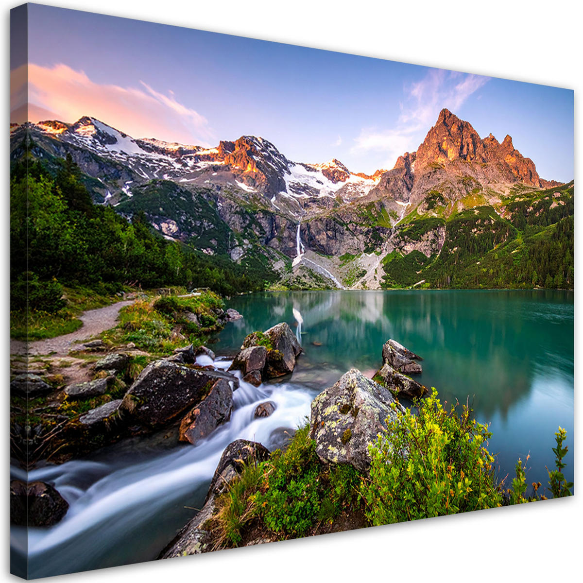 LEINWANDBILD Landschaft See Berge Natur 100x70cm - Grün, Textil (100/70cm) - Feeby